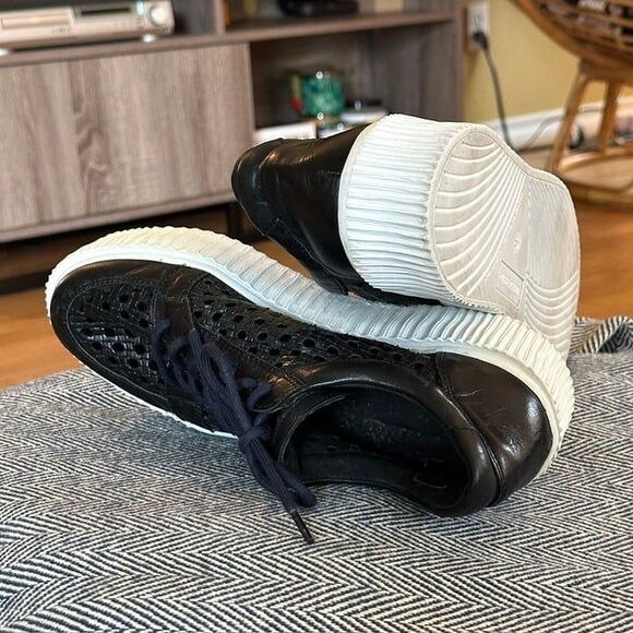 MUSSE & CLOUD Black Cacey Woven Perforated Leather Flatform Creeper Sneakers 9 - Picture 13 of 16
